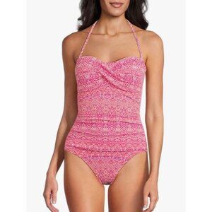 Tommy Bahama Island Cays Point Dandeu Size 4 One Piece Pink White Tummy Control